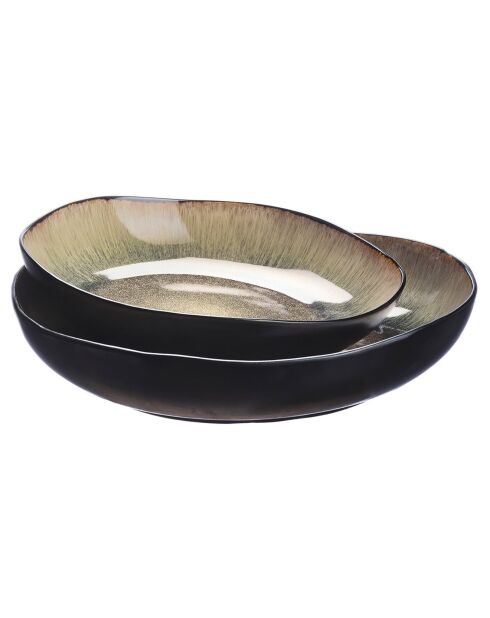 2 Corbeilles à fruits en Grès Iris beige/marron - 27.5x6/32.5x6.5 cm