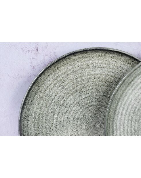 6 Assiettes plates en Grès Zen gris/bleu - D.28 cm