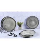 6 Assiettes plates en Grès Zen gris/bleu - D.28 cm