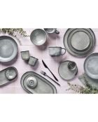 6 Assiettes plates en Grès Zen gris/bleu - D.28 cm