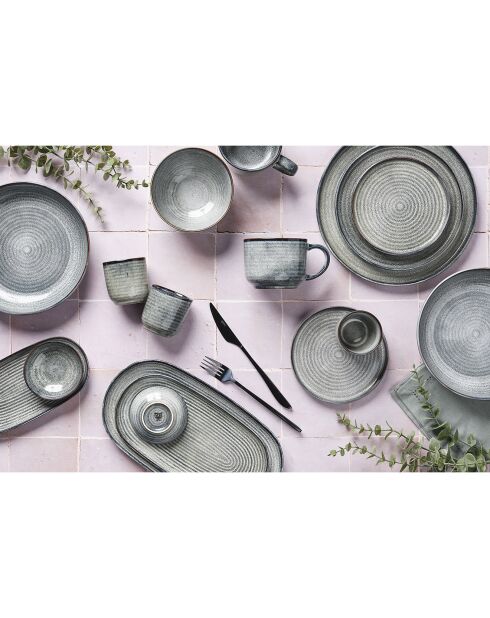 6 Assiettes plates en Grès Zen gris/bleu - D.28 cm