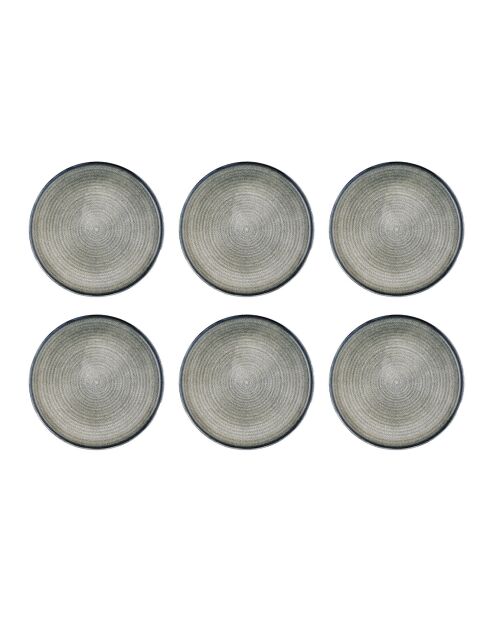 6 Assiettes plates en Grès Zen gris/bleu - D.28 cm