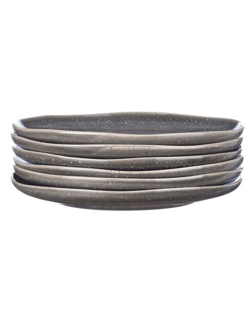 6 Assiettes plates en Grès Stellar gris/anthracite - D.27 cm