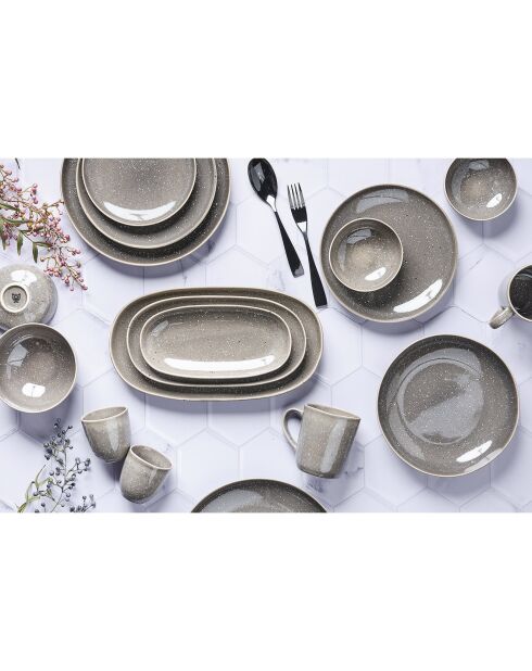 6 Assiettes plates en Grès Stellar gris/anthracite - D.27 cm