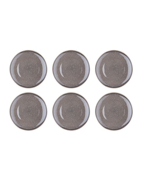 6 Assiettes plates en Grès Stellar gris/anthracite - D.27 cm
