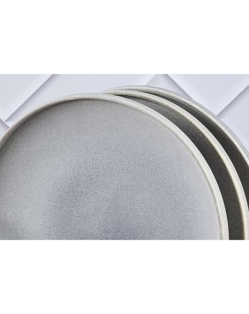 6 Assiettes plates en Grès Stone gris clair - D.27.5 cm