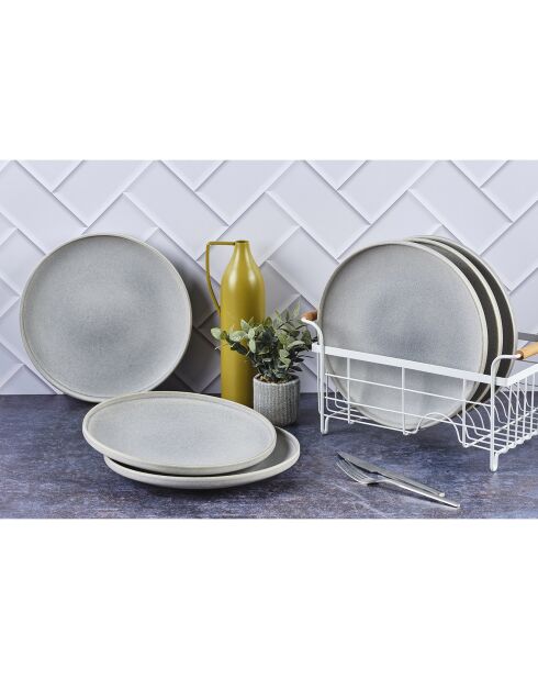 6 Assiettes plates en Grès Stone gris clair - D.27.5 cm