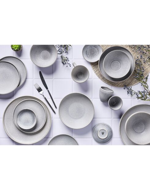 6 Assiettes plates en Grès Stone gris clair - D.27.5 cm
