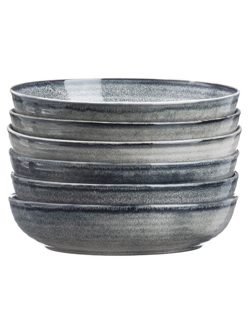 6 Assiettes creuses en Grès Zen gris/bleu - D.22.5 cm