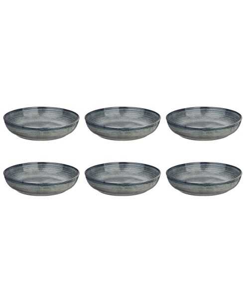 6 Assiettes creuses en Grès Zen gris/bleu - D.22.5 cm
