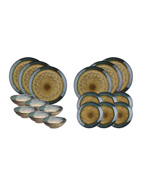 Service Les Essentiels en Grès Island kaki/bleu - 18 pièces