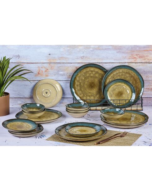 Service Les Essentiels en Grès Island kaki/bleu - 18 pièces