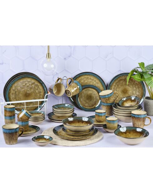 Service Complet en Grès Island kaki/bleu - 42 pièces