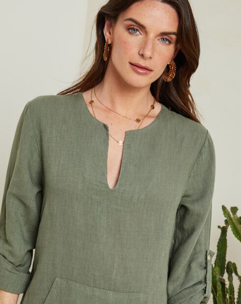 Felicie kaki jurk van 100% linnen