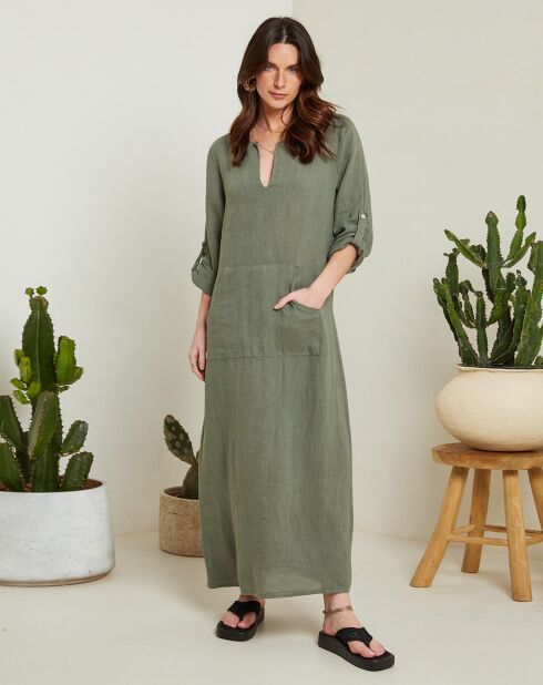 Felicie kaki jurk van 100% linnen