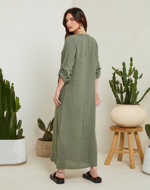 Felicie kaki jurk van 100% linnen