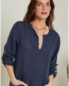 Robe 100% Lin Félicie bleu marine