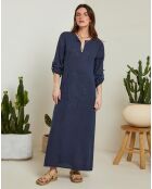 Robe 100% Lin Félicie bleu marine