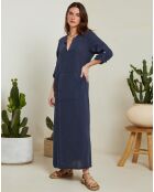 Robe 100% Lin Félicie bleu marine