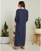 Robe 100% Lin Félicie bleu marine