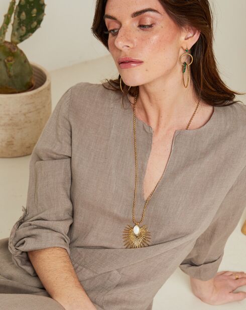 Taupefarbenes Kleid Félicie aus 100% Leinen