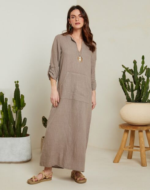Taupefarbenes Kleid Félicie aus 100% Leinen
