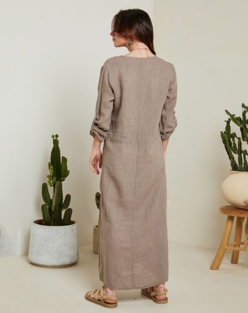 Taupefarbenes Kleid Félicie aus 100% Leinen