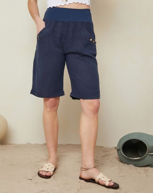Short 100% Lin Berlin bleu marine