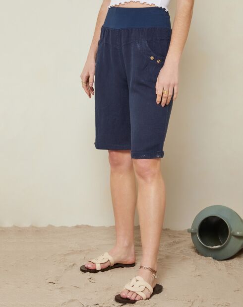 Short 100% Lin Berlin bleu marine