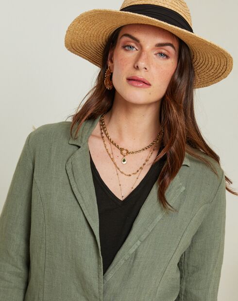 Giacca 100% lino verde kaki Flo