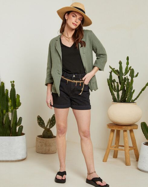 Giacca 100% lino verde kaki Flo