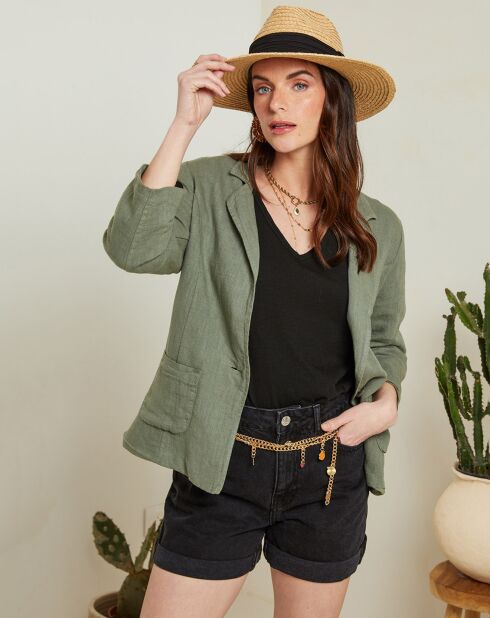 Giacca 100% lino verde kaki Flo