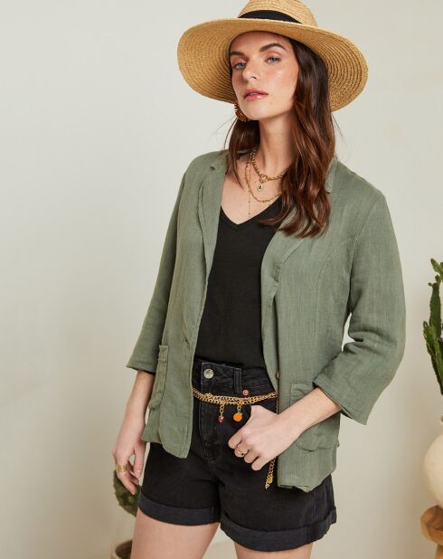 Giacca 100% lino verde kaki Flo