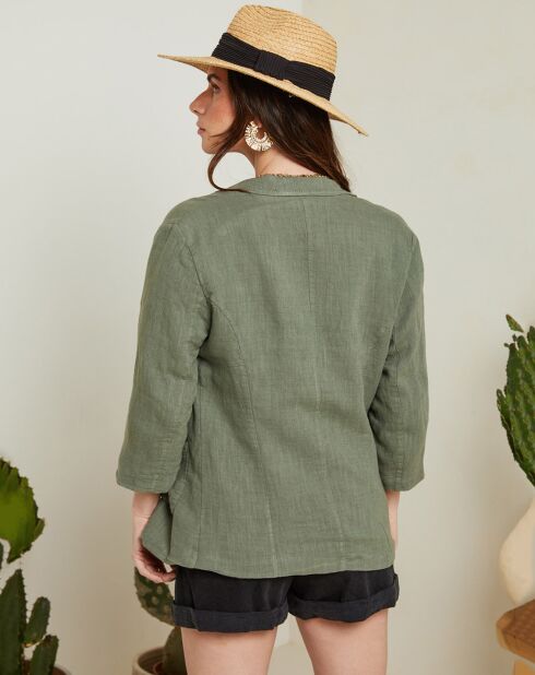 Giacca 100% lino verde kaki Flo