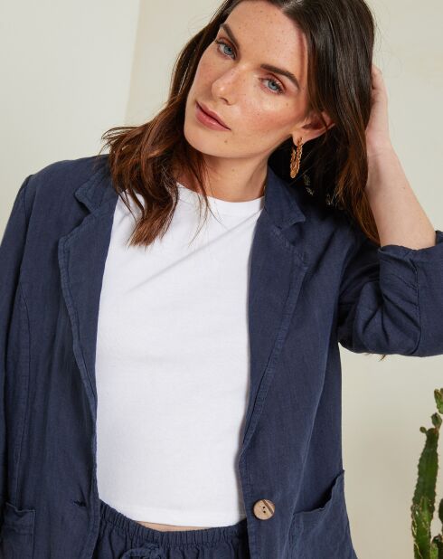 Marineblaue Jacke Sophy aus 100% Leinen