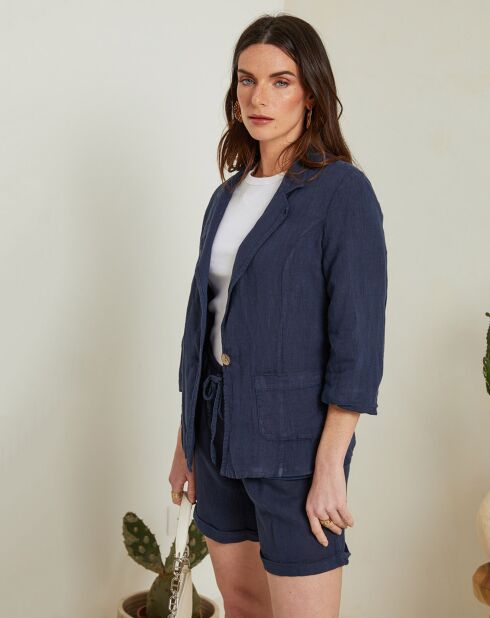 Marineblaue Jacke Sophy aus 100% Leinen