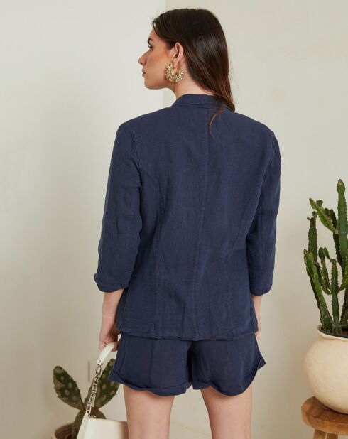 Marineblaue Jacke Sophy aus 100% Leinen