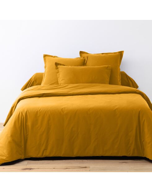 Parure housse de couette unie jaune safran