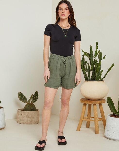 Short 100% Lin Armelle vert kaki
