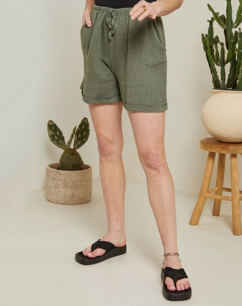 Short 100% Lin Armelle vert kaki