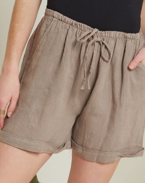 Short 100% Lin Armelle marron taupe