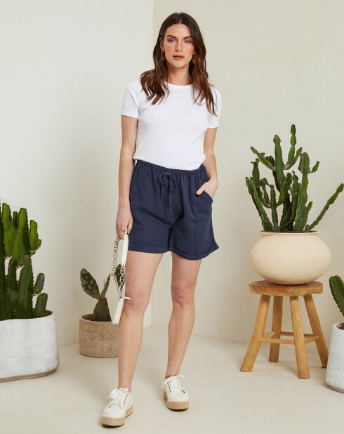 Marineblaue Shorts aus 100% Armelle aus Leinen