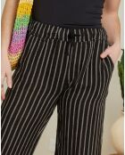 Pantalon 100% Lin suzy à rayures noir