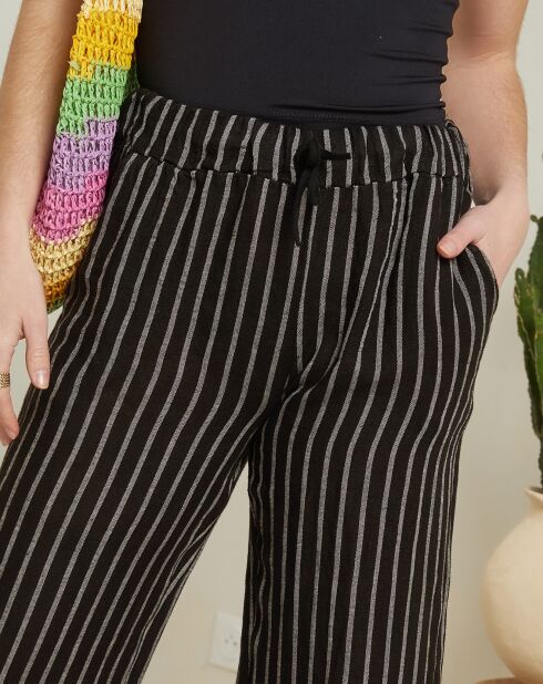 Schwarze gestreifte Hose Suzy aus 100% Leinen