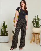 Pantalon 100% Lin suzy à rayures noir