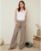 Pantalon 100% Lin suzy à rayures marron taupe