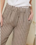Pantalon 100% Lin suzy à rayures marron taupe