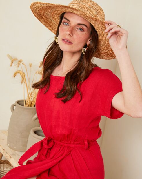 Gabrielle rotes Kleid aus 100% Leinen