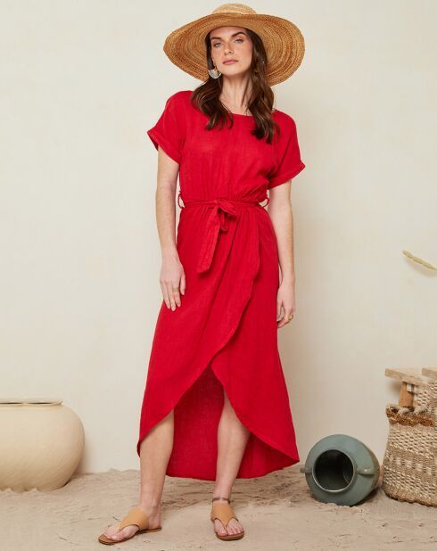 Gabrielle rotes Kleid aus 100% Leinen