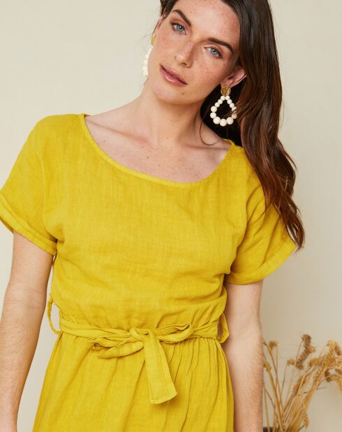 Gabrielle Safrangelbes Kleid aus 100% Leinen